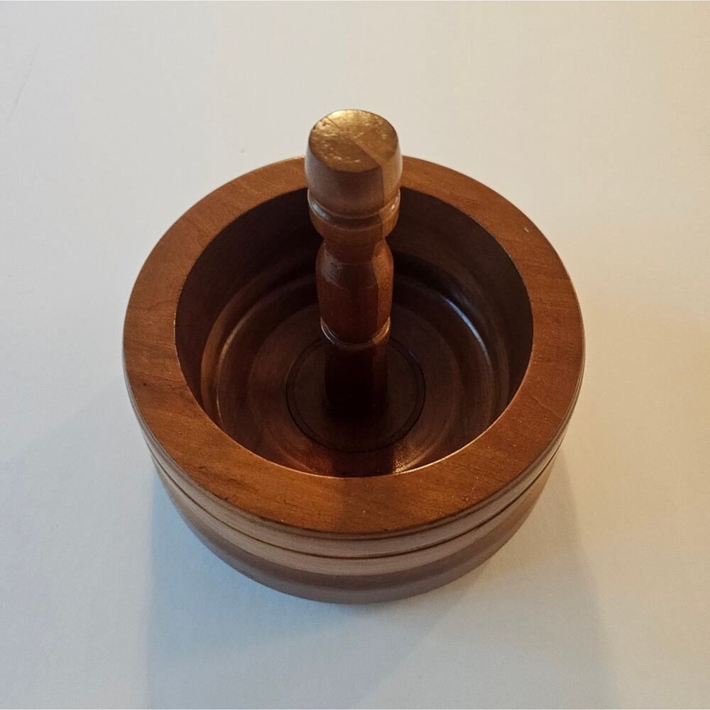 Vintage Hard Wooden Bowl and Pestle Look But Center is Fixed 1970s EUC